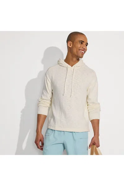 Lands' End Men's Textural Slub Hoodie Sweater In White