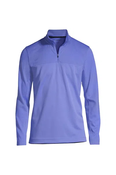 Lands' End Men's Textured Quarter Zip Pullover In Blue