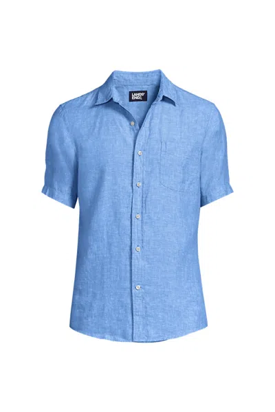 Lands' End Men's Traditional Fit Short Sleeve Linen Shirt In Blue