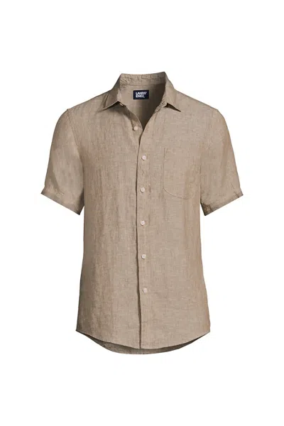 Lands' End Men's Traditional Fit Short Sleeve Linen Shirt In Brown