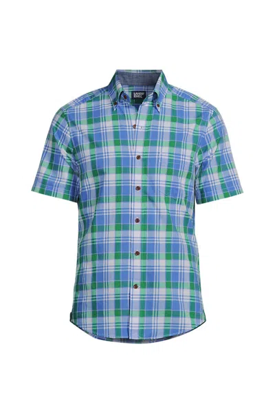Lands' End Men's Traditional Fit Short Sleeve Madras Shirt In Blue