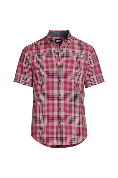Lands' End Men's Traditional Fit Short Sleeve Madras Shirt In Pink