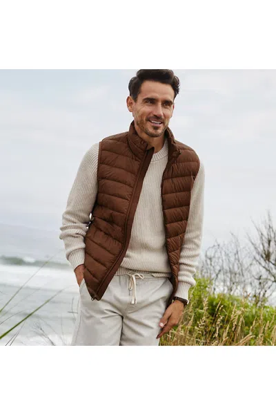 Lands' End Men's Wanderweight Packable Down Vest In Brown