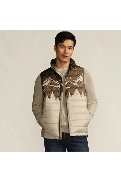 LANDS' END MEN'S WANDERWEIGHT PACKABLE PRINT DOWN VEST
