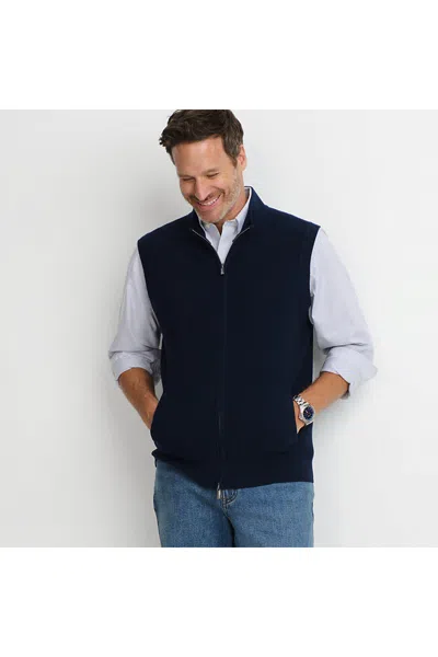 Lands' End Men's Washable Merino Full Zip Sweater Vest In Blue