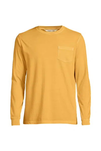 Lands' End Mens Long Sleeve Pocket Sun Faded Super-t Tee In Gold