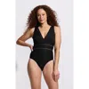 Lands' End Mesh Plunge High Leg One Piece Swimsuit In Black Ottoman