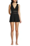 Lands' End Mesh V-neck Mini Swim Dress Swimsuit In Black