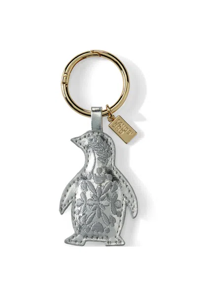 Lands' End Metallic Embroidered Penguin Bag Charm In Gray