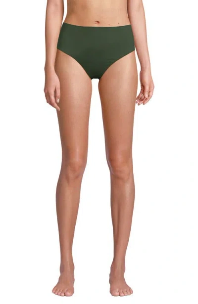 Lands' End Chlorine Resistant Mid Rise Classic Bikini Bottoms In Rich Olive Green