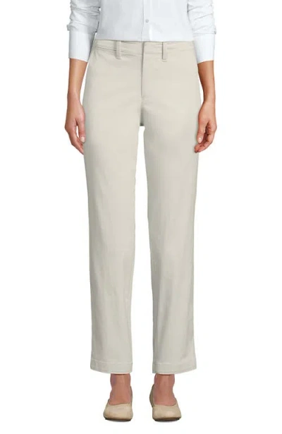 Lands' End Plus Size Mid Rise Classic Straight Leg Chino Ankle Pants In Light Stone