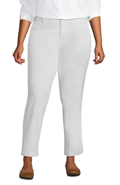 Lands' End Plus Size Mid Rise Classic Straight Leg Chino Ankle Pants In White