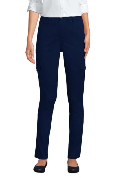 Lands' End Mid Rise Slim Cargo Chino Pants In Deep Sea Navy