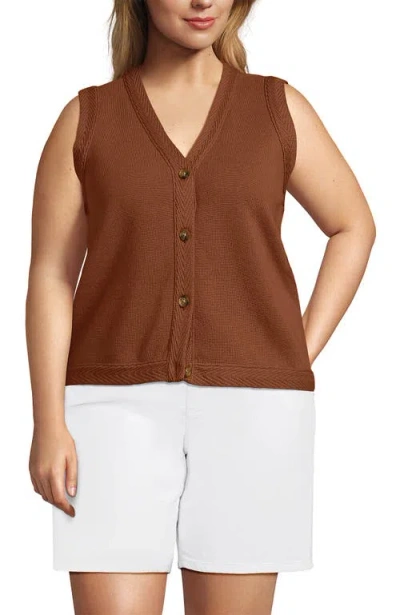 Lands' End Milano Sweater Vest In Brown