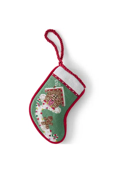 Lands' End Mini Needlepoint Christmas Stocking In Green