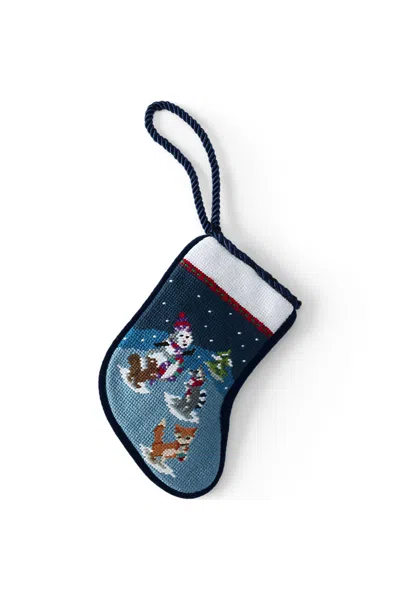 Lands' End Mini Needlepoint Christmas Stocking In Blue