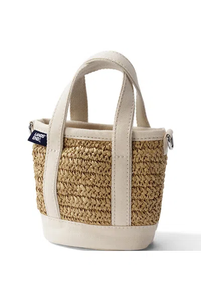 Lands' End Mini Raffia Open Top Canvas Tote Bag In White