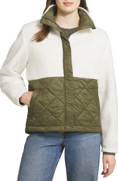 Lands' End Mixed Media Fleece Jacket In White