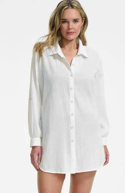 Lands' End New Button-up Shirt Cover-up Dress In White