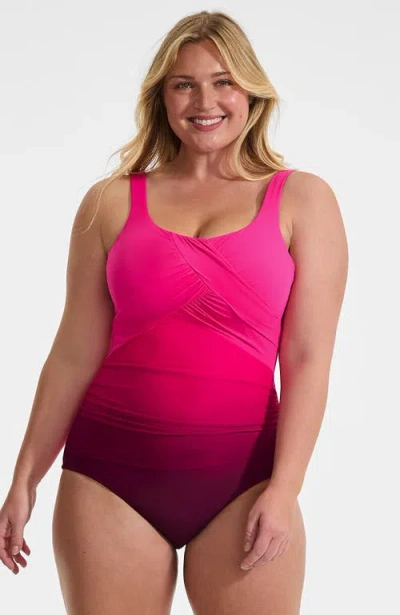 Lands' End New Slendersuit Carmela Underwire One Piece Swimsuit In Pink
