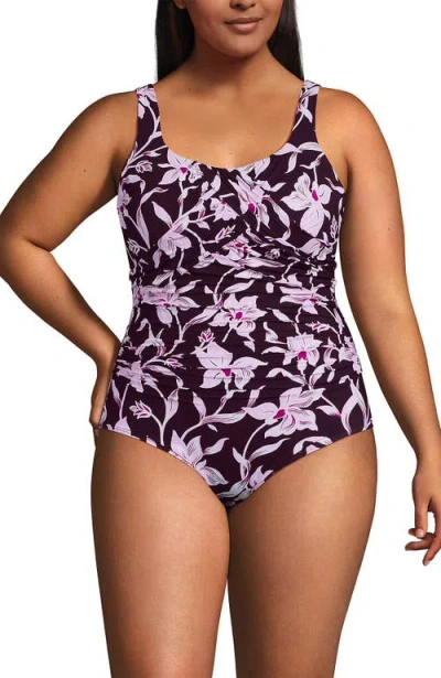 Lands' End New Slendersuit Carmela Underwire One Piece Swimsuit In Purple