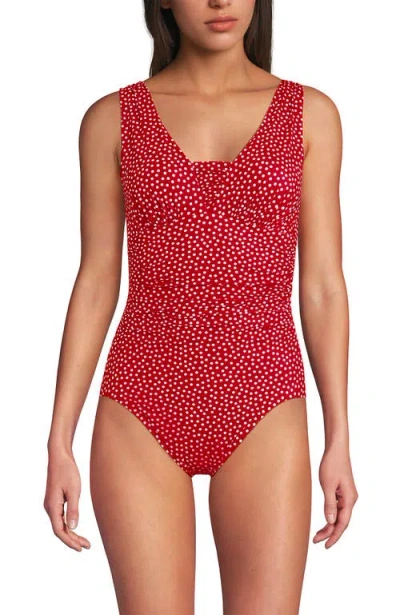 Lands' End New Slendersuit Grecian Adjustable Low Leg One Piece In Red