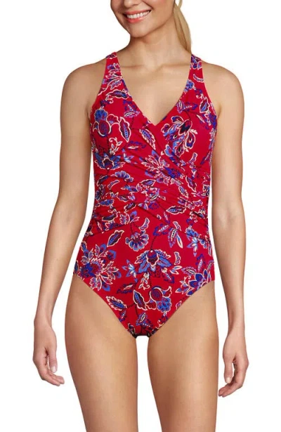 Lands' End New Slendersuit Wrap One Piece Swimsuit In Brown
