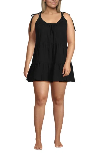 Lands' End New Tiered Cover Up Mini Dress In Black