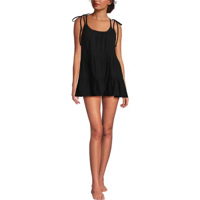Lands' End New Tiered Cover Up Mini Dress In Black