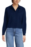 Lands' End No Iron Boxy Cropped Shirt In Blue