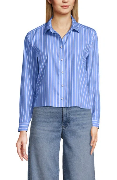 Lands' End No Iron Boxy Cropped Shirt In Blue