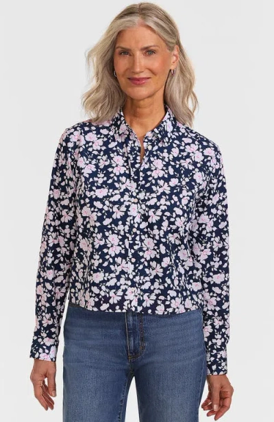 Lands' End No Iron Boxy Cropped Shirt In Blue