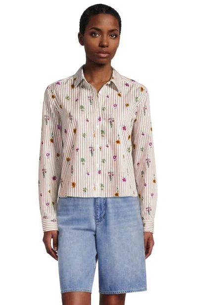 Lands' End No Iron Boxy Cropped Shirt In Multi