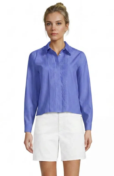Lands' End No Iron Boxy Cropped Shirt In Blue