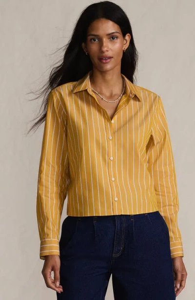 Lands' End No Iron Boxy Cropped Shirt In Yellow
