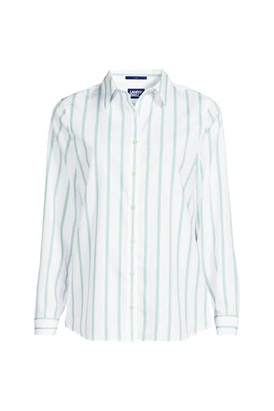 Lands' End No Iron Button Front Shirt In Blue