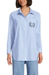 Lands' End No Iron Oversized Poplin Extra Long Tunic In Blue
