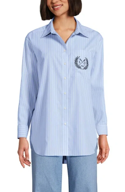 Lands' End No Iron Oversized Poplin Extra Long Tunic In Blue