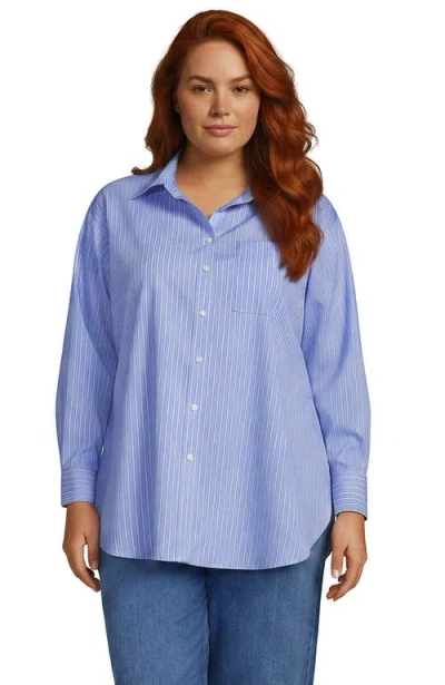Lands' End No Iron Oversized Poplin Extra Long Tunic In Blue