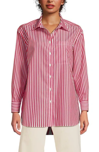 Lands' End No Iron Oversized Poplin Extra Long Tunic In Red