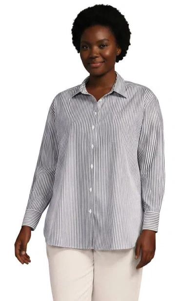 Lands' End No Iron Oversized Poplin Extra Long Tunic In Gray