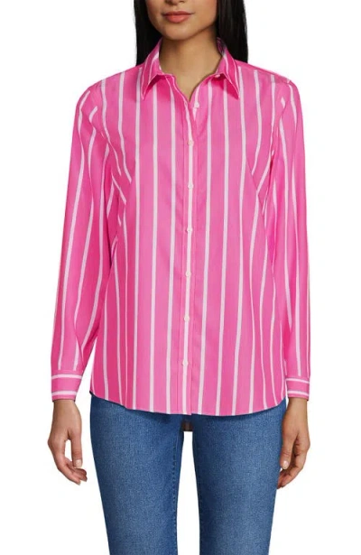 Lands' End No Iron Supima Cotton Long Sleeve Shirt In Apple Blossom Classic Stripe