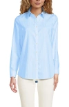 Lands' End No Iron Supima Cotton Long Sleeve Shirt In Bermuda Blue Mini Stripe