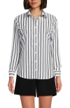 Lands' End No Iron Supima Cotton Long Sleeve Shirt In Black Dual Stripe