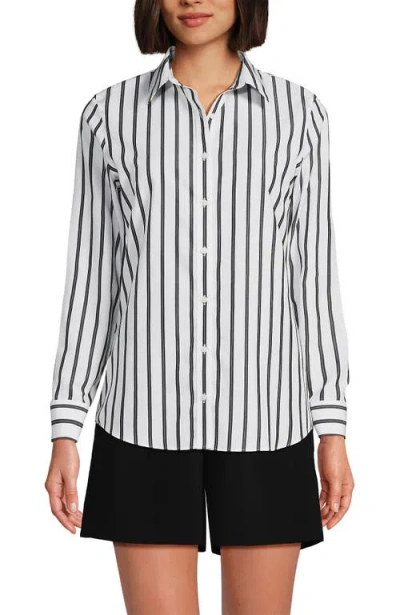 Lands' End No Iron Supima Cotton Long Sleeve Shirt In Black Dual Stripe