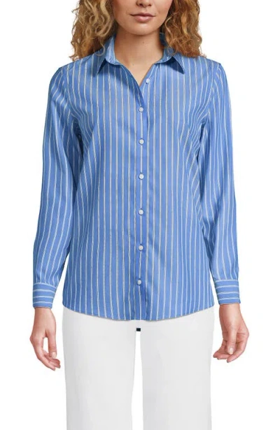 Lands' End No Iron Supima Cotton Long Sleeve Shirt In Blue