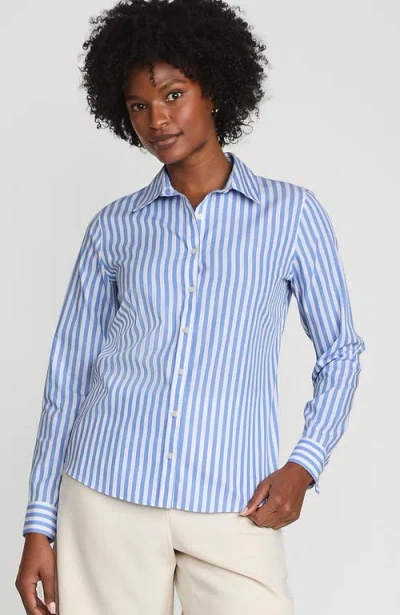 Lands' End No Iron Supima Cotton Long Sleeve Shirt In Chicory Blue Stripe