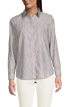 Lands' End No Iron Supima Cotton Long Sleeve Shirt In Dark Jute Brown Mini Stripe