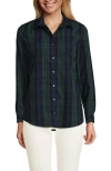 Lands' End No Iron Supima Cotton Long Sleeve Shirt In Deep Forest Blackwatch Plaid