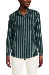 Lands' End No Iron Supima Cotton Long Sleeve Shirt In Deep Forest Wide Stripe